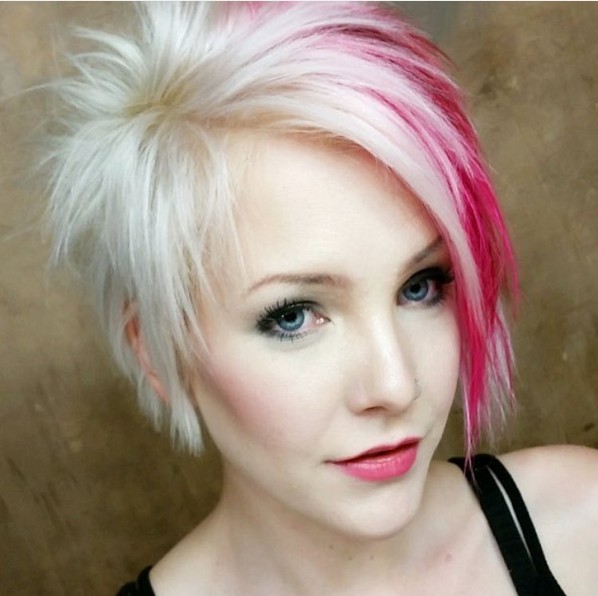 Ayymmetrical, long pieces - light blond and red hair