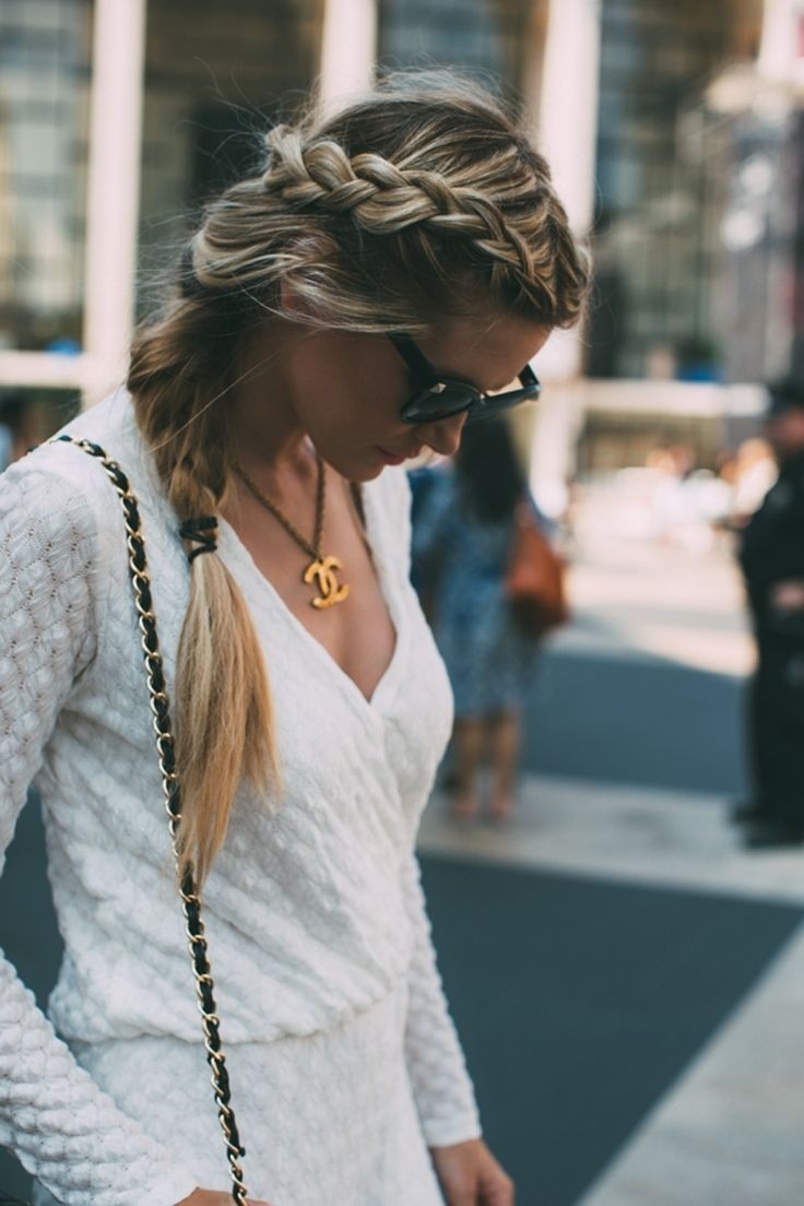 A large, loose side braid for long hair