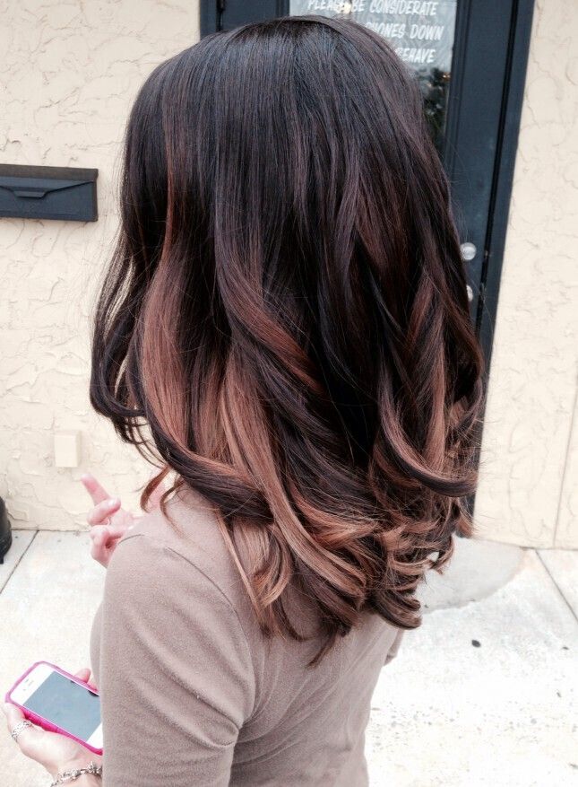 Black hair with pink gold highlights hairstyles: long hair