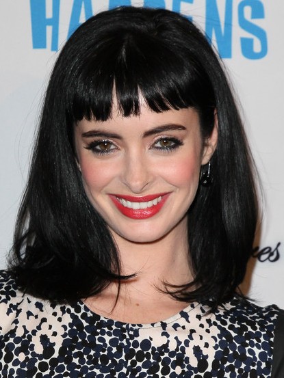 Krysten Ritter Black Medium Straight Hairstyles with Blunt Bangs