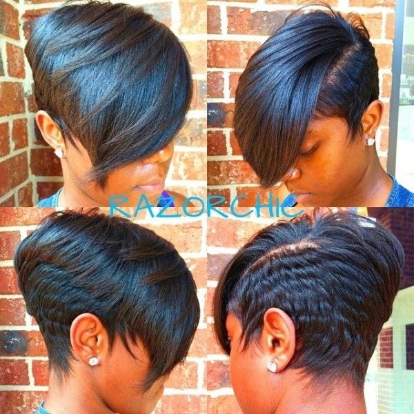 Black pixel shave with long side bangs