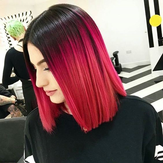 Black hair to ombre -pink - long bob hair cutting straight