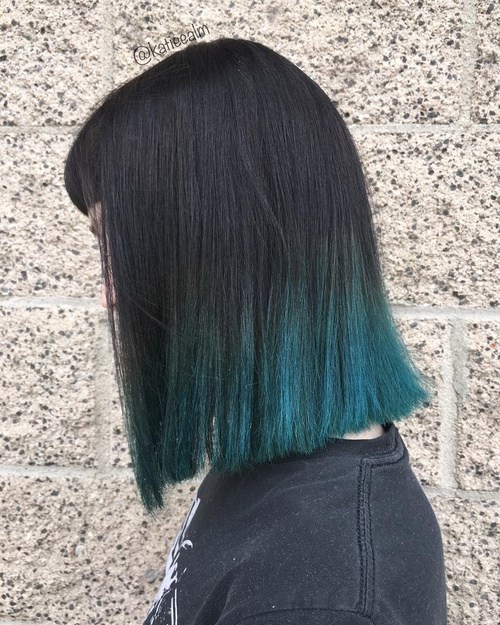 Black with blue dye hair - straight hair styles for thick hair