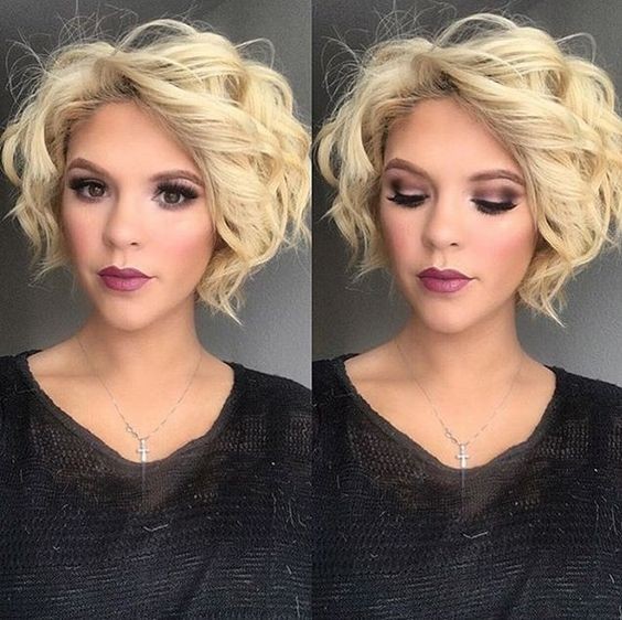 Blond hair bob with curls - short chaotic hair styles of the shape of the heart