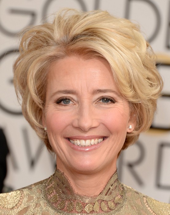 Short blonde haircuts wavy for older women: Emma Thompson shave