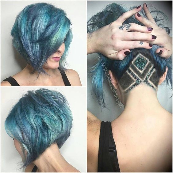 Blue Ombre, Balayage Hairstyle - Haircut Haircut Syrish Short Bob 2017