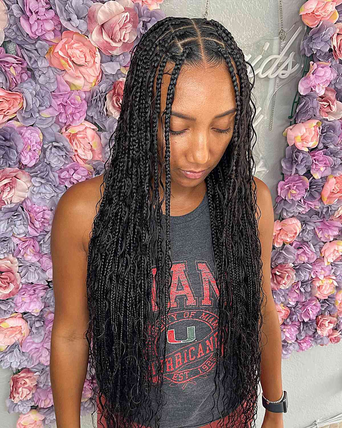 The long bohemian braids with the middle part