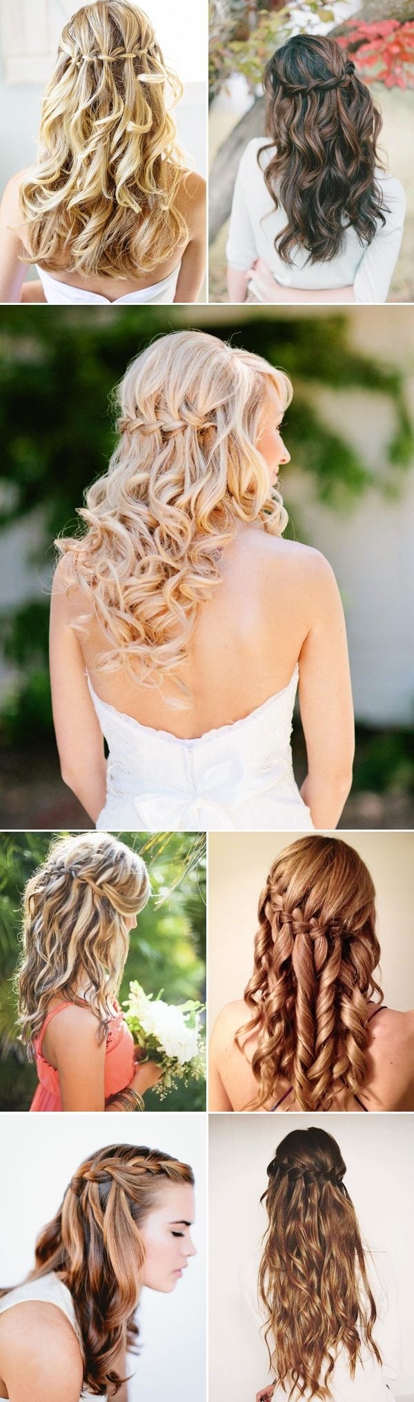 Hairstyles and bridesmaids for long hair: Waterfall braids