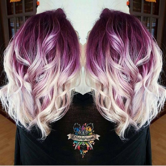 Medium unofficial medium haircuts - purple hair color base with white blonde hair