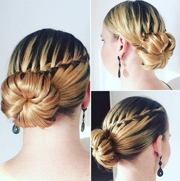 Elegant hairstyle Bun UPDO with a waterfall brake - 2016 concert hairstyles