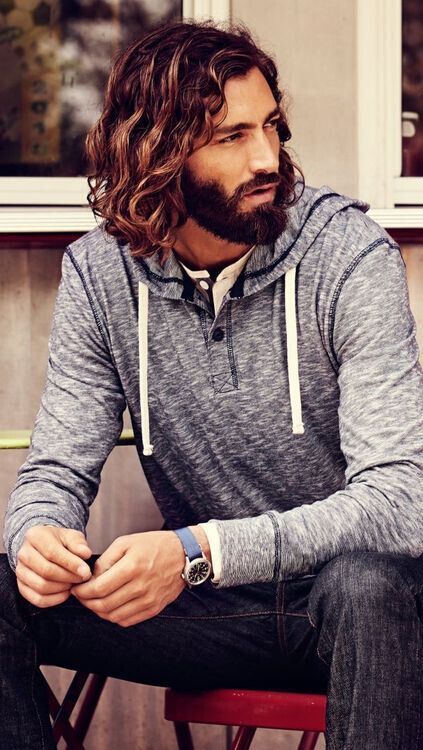 Long curly haircuts with beard