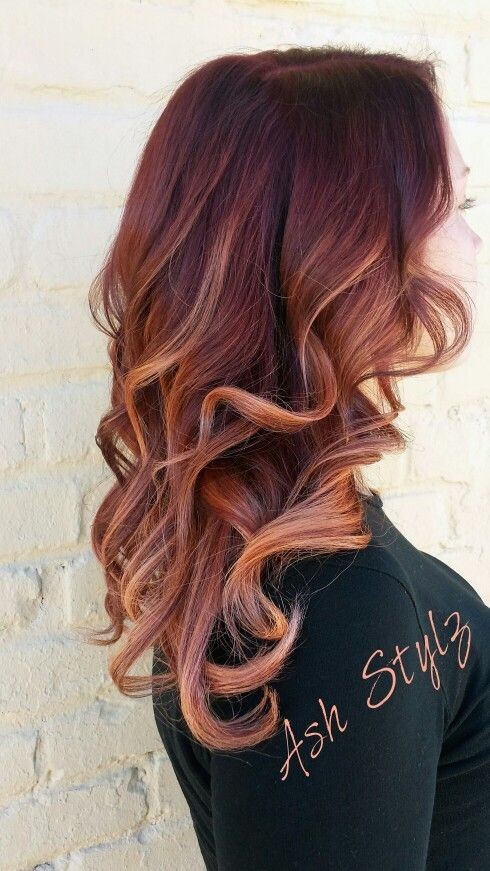 Charity, long hairstyles with Mahogouni and copper color