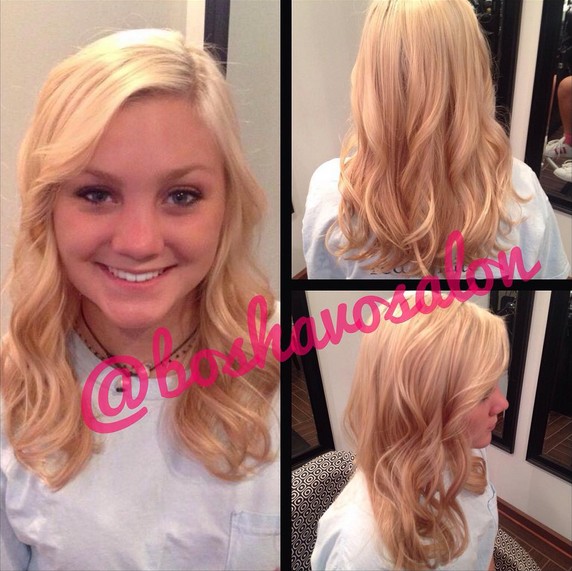 Medium length hairstyle is curly for the round face shape