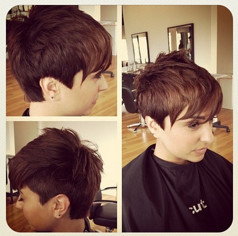 A nice and easy -to -layer pixel haircut: shave on one side for short hair