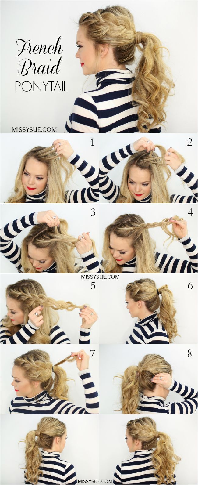 Teaching a French braid ponytail hairstyle