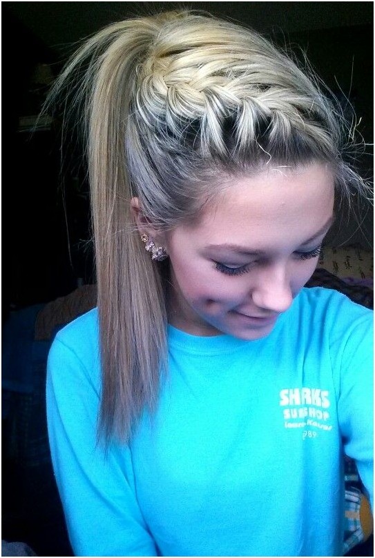French braid with high horse tail: cute hairstyles for school