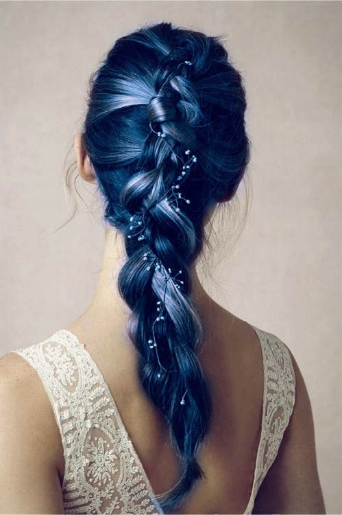Wonderful blue hair - long hair with braid