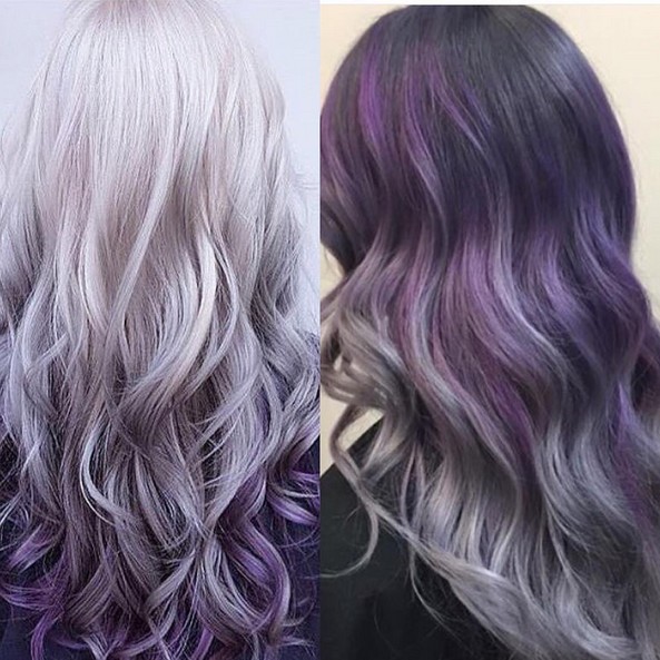 Gray hair to purple hair - thick hairstyles for long hair