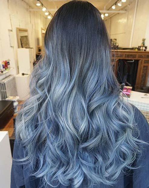 Gray ombre hair style with long, thick hair