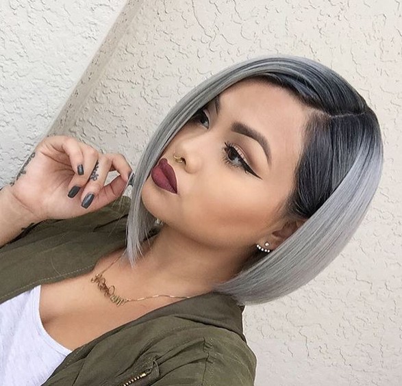 Gray, cut bob hair with straight hair - medium pop hairstyles