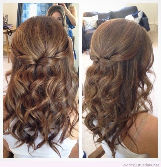 Half hair half down with curls - hair hairstyles for medium -length hair