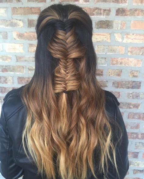 Hyphene hairstyles down with a fishtail braid
