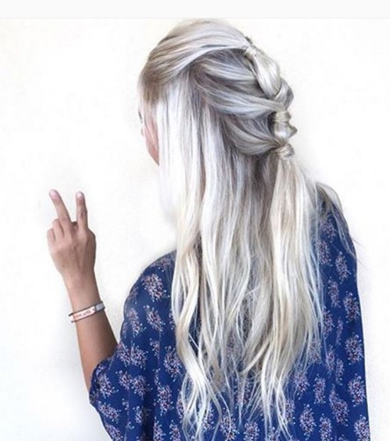 Ice blond color and complex hairstyle