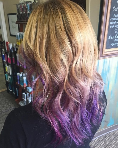 Brund waves with layers with purple ends - hair cut for long hair