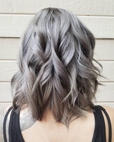 Wind up hairstyle with gray hair color