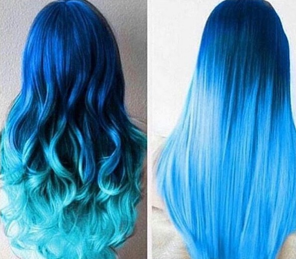 Long hair color ideas - blue ombre hair
