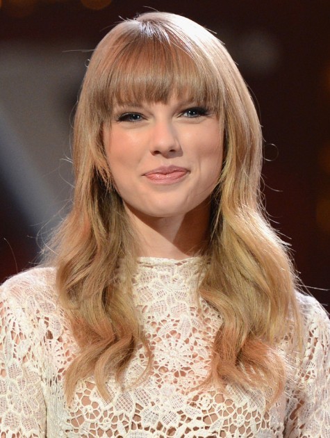 Long Hairstyles for Blunt Bangs: Taylor Swift Wavy Hair Style