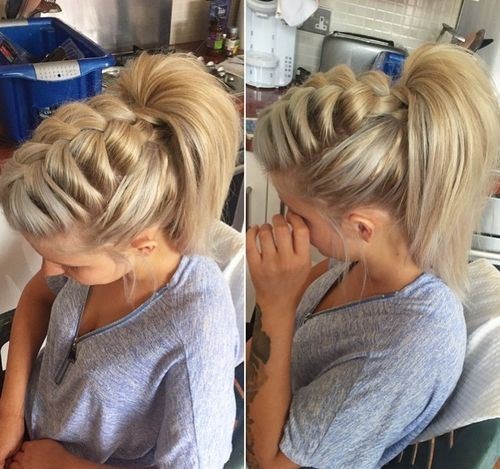 A loose braid in high horse tail style