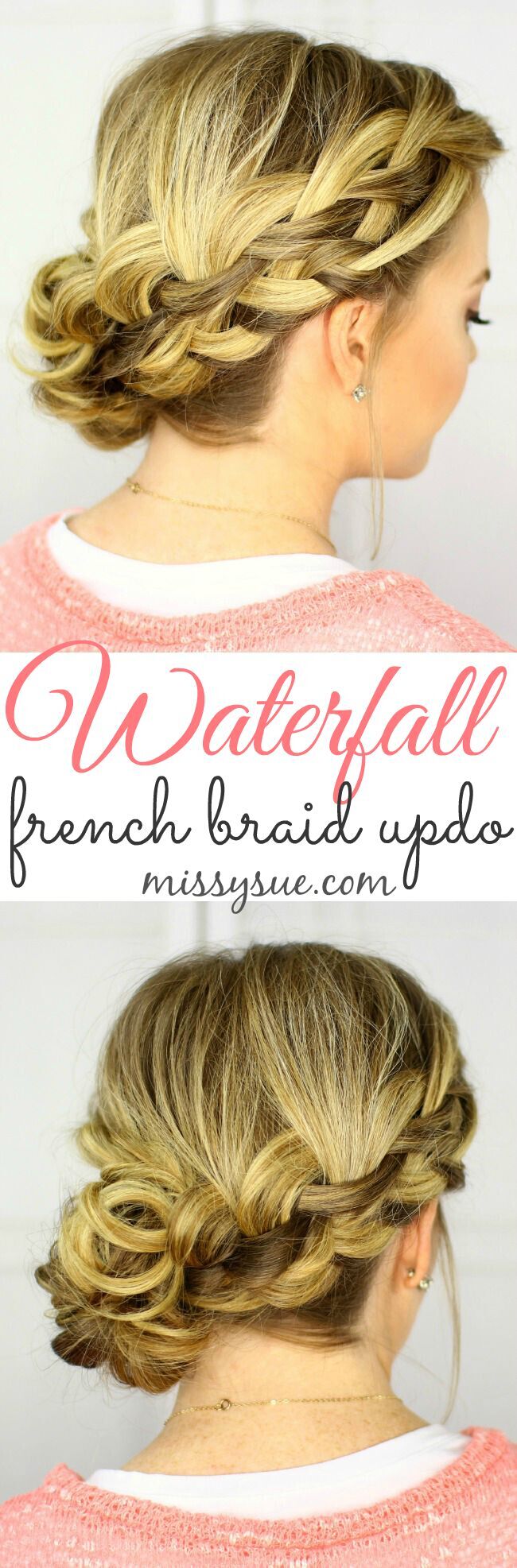 Low hairstyles, side hair - French waterfall braid update