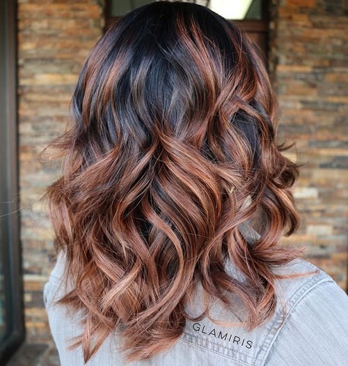 Medium curly hairstyle - black and brown