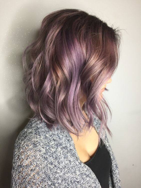 Medium curly hairstyle with lavender hair color smoke - medium haircuts for women 2017
