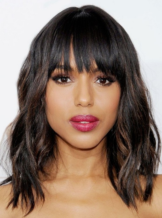 Medium haircut with sharp bangs - easy hairstyle ideas for women