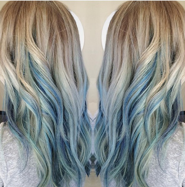 Long long -layer hairstyles for thick hair - blue ombre hair