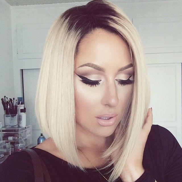 A straight medium hairstyle for blond hair