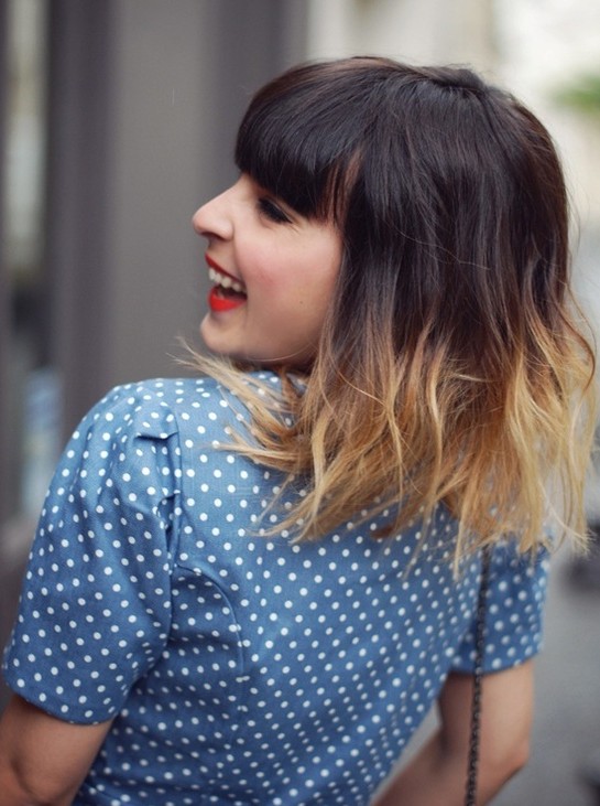 Omperbob medium -length cut with sharp bangs