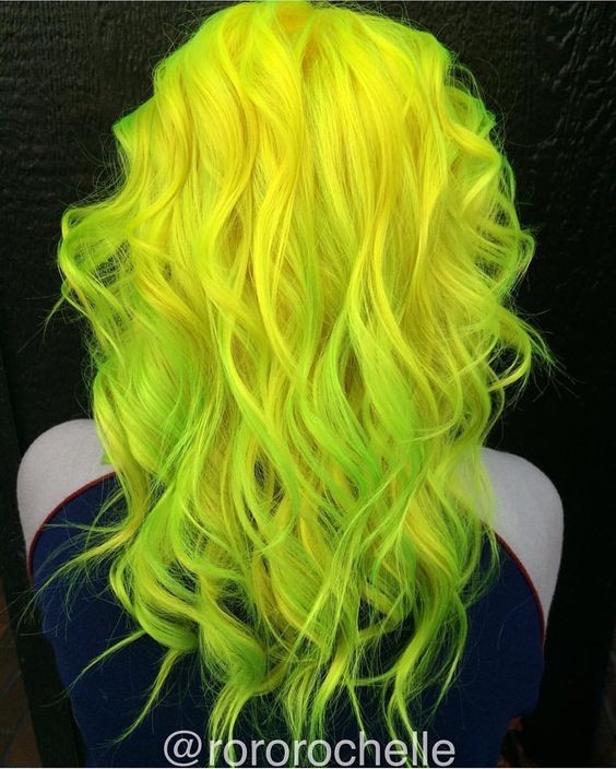 Chapical hairstyles, curly medium hair- neon yellow hair and neon green hair color