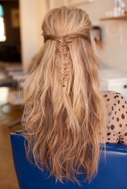 Messy Fishtail Braid, Half-up, Half-down Hairstyles: Long Hair