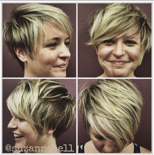 Messy, Layered Hairstyle with Side Bangs: Short Haircuts for Heart Face Shape