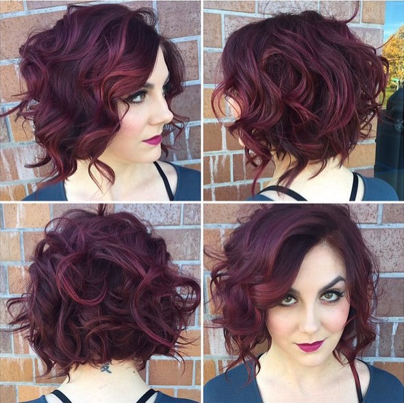 Checked, messy hair cut with curly hair - short curly hairstyle for women