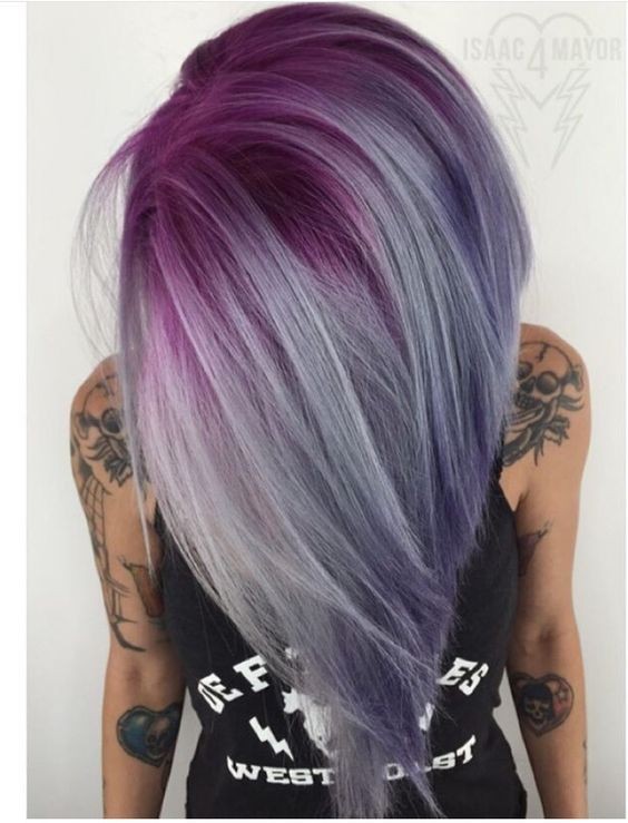 Ombre, hairstyles with a fertility with straight hair - hot pink, purple and silver mud