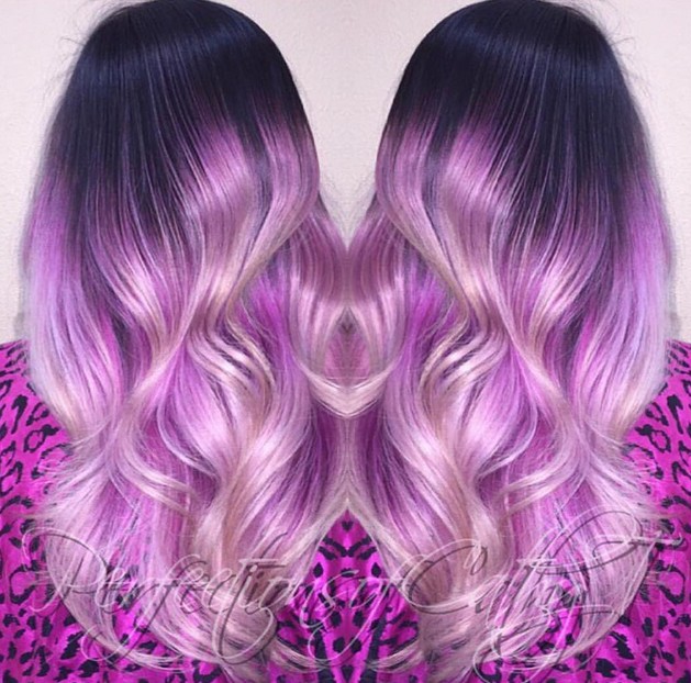A dark pastel to the hair of the purple secretary for long wavy hair