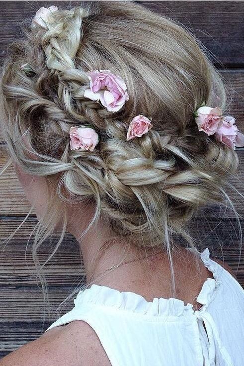 Perfect Boho Updo with Flowers - Messenger Braid Updo Hairstyle 2016-2017