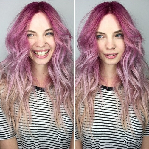 Omper pink curls with the central separation