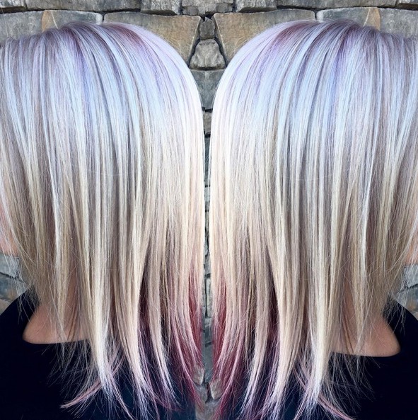 Platinum blonde and red - hairstyles with a fee with medium straight hair