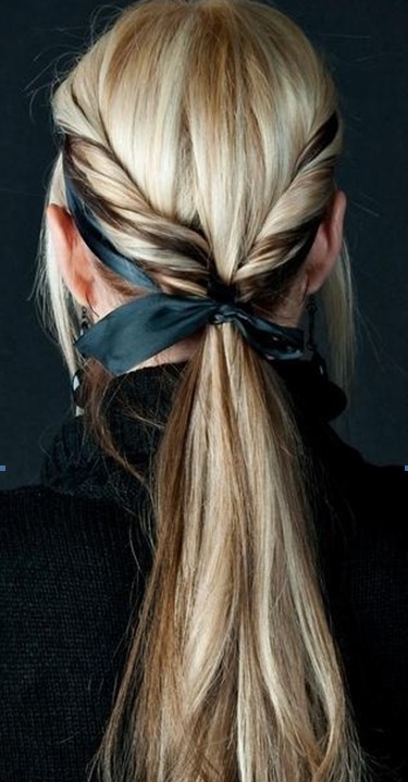 Ponytail developed + bow, long hairstyles