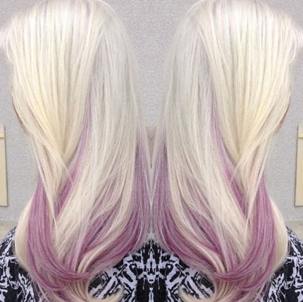 Beautiful hairstyle for long hair - blond and pink